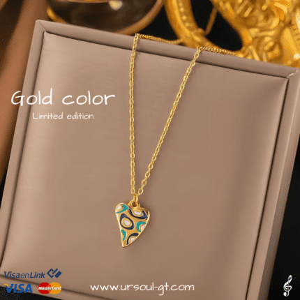Bella Cadena Gold 'Corazón Art Deco': Toques de Azul y Verde