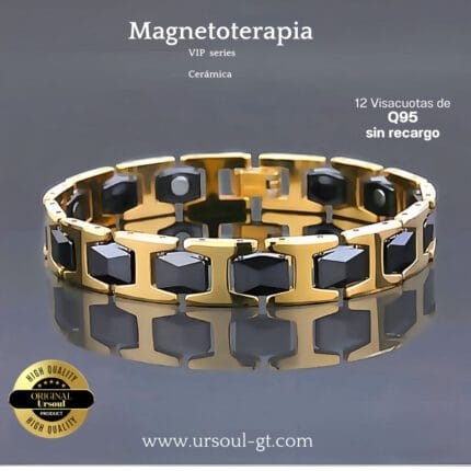 Joya Terapéutica VIP: Pulsera Premium de Cerámica Negra e Ionizado en Oro de 18K para un Bienestar Distinguido