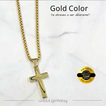 Fuerza y Estilo: Cadena con Cruz Triple Pulido Gold Color