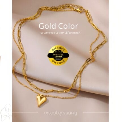 Doble Latido Dorado - Gargantilla Doble con Corazón Estilizado - Colección Gold Color
