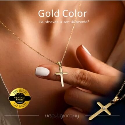 Fe Dorada - Gargantilla con Cruz y Cristal (Colección Gold Color)